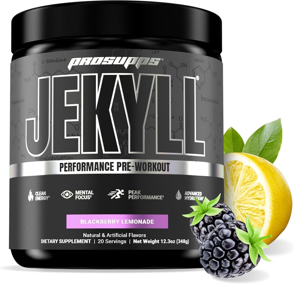 PROSUPPS Dr. Jekyll Performance Pre Workout Poudre - Pré-entraînement à faible stimulation soutient le gain musculaire, le focus et l'énergie - Suppléments de gym et de fitness sans caféine (Lemonade BlackBerry, 30 portions)