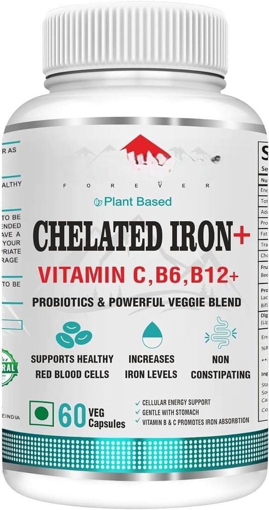 Acide folique chélaté pour toujours avec VIT.C, avec probiotiques, VIT. B6, VIT.B9, VIT. B12- Comprimés de légumes, 60