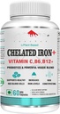 Acide folique chélaté pour toujours avec VIT.C, avec probiotiques, VIT. B6, VIT.B9, VIT. B12- Comprimés de légumes, 60