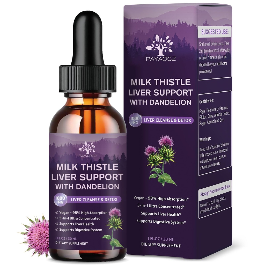 (2 Pack) Milchdistel flüssige Tropfen Silymarin 1000mg, Leber Ergänzung Detox & Cleanse mit Dandelion & Artichoke, Milchdistel Bio-Extrakt zur Unterstützung Reparieren Leber Gesundheit, Vegan, Non-GMO, 1 Fl Oz