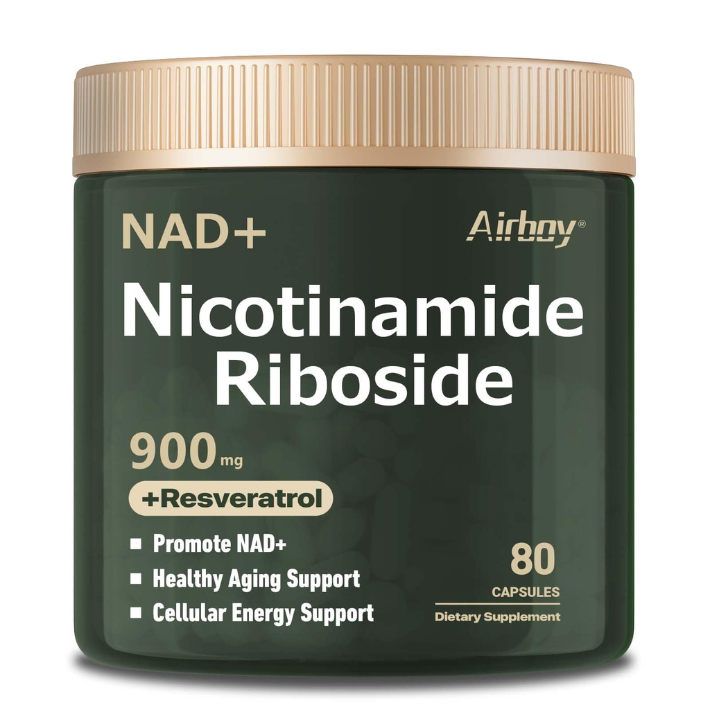 Airboy Liposomal Nicotinamid Riboside 900 mg, NAD Ergänzung mit Resveratrol & Quercetin, Third-Party getestet, Anti-Aging, Energie, Fokus- 80 Count
