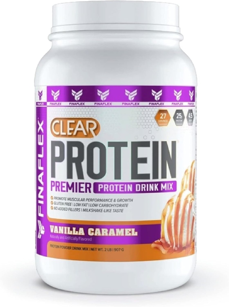 FINAFLEX Clear Protein, Vanilla Caramel - 2 lb - Fördert Muskelleistung und Wachstum - Milkshake-Like Taste - Low Carb, Low Fat & Gluten Free - 27 Serviers