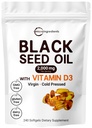 Micro Ingredienti Olio di semi neri 2000 mg con vitamina D3 1000 IU, 240 Softgels | Pressato a freddo - Nigella Sativa Pillole dall'Egitto, olio vergine, inodore, non OGM & No Gluten