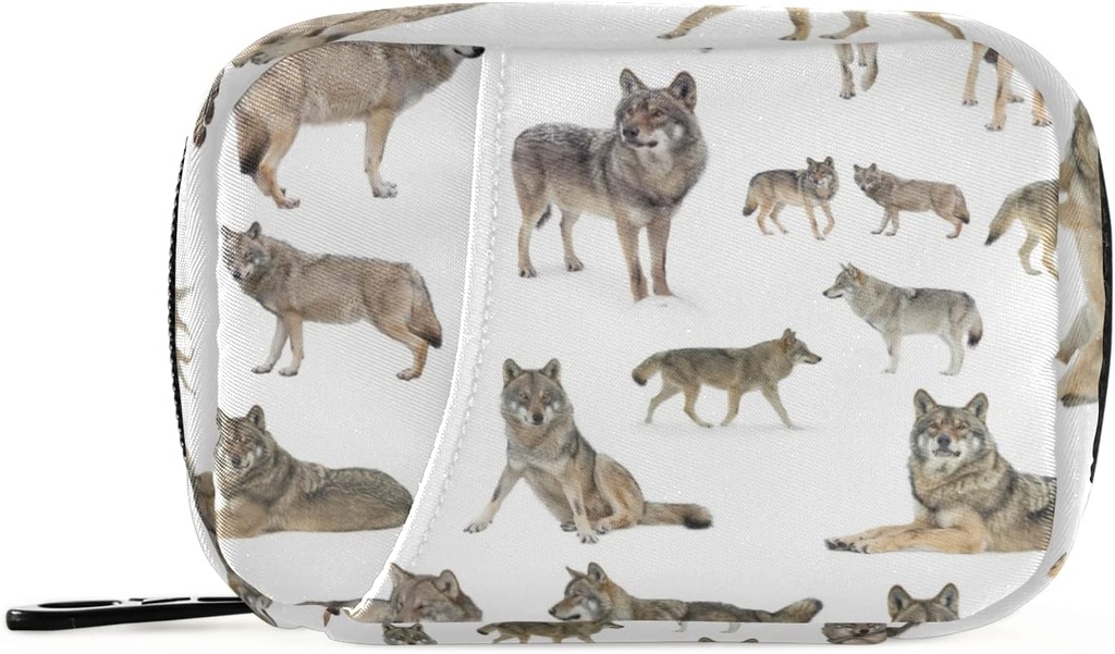 Animal Wolf Pill Box 7 giorno Pill Case Travel Pill Organizer Bag con Zipper Portable Weekly Case Bag Dimensioni compatte per il supporto supplemento di vitamina