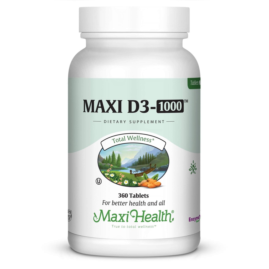 Maxi-Gesundheit Vitamin D3 1000 IU - für gesunde Muskelfunktion, Knochengesundheit und Immununterstützung – 360 Tabletten – Beste Kosher Ergänzung für Erwachsene