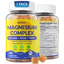 Magnesio complesso Gummies 400mg, Magneisum Glycinate Citrate Malate + Turmerico, GABA, B6 B12, Kava Kava, L-teanina per il sonno, Calma, Rilassamento, Energia, Magnesio Gummies per uomini donne, Vegan, 60 Cts