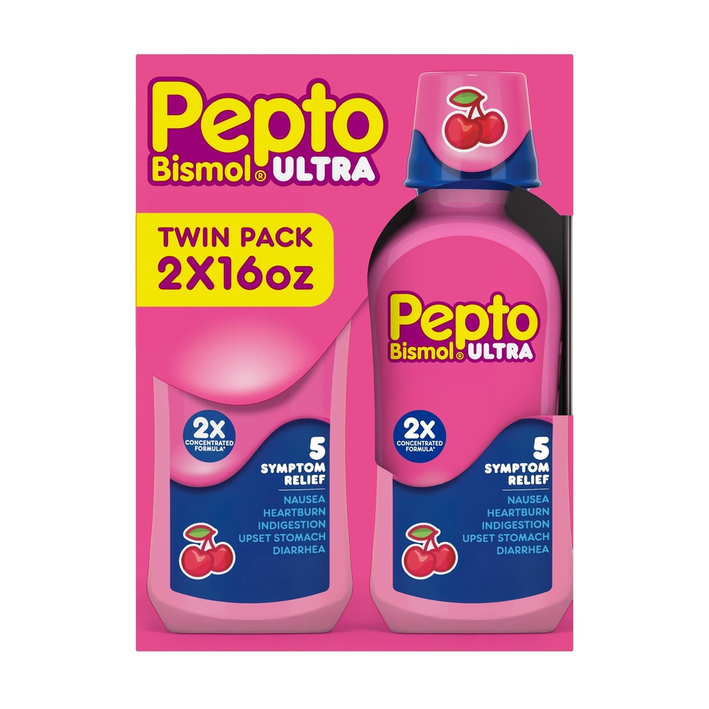 Pepto Bismol Liquid Ultra für Übelkeit, Sodbrennen, Verdauung, Upset Stomach und Durchfall - 5 Symptom Fast Relief, Cherry Flavor 12 oz (Pack mit 3)