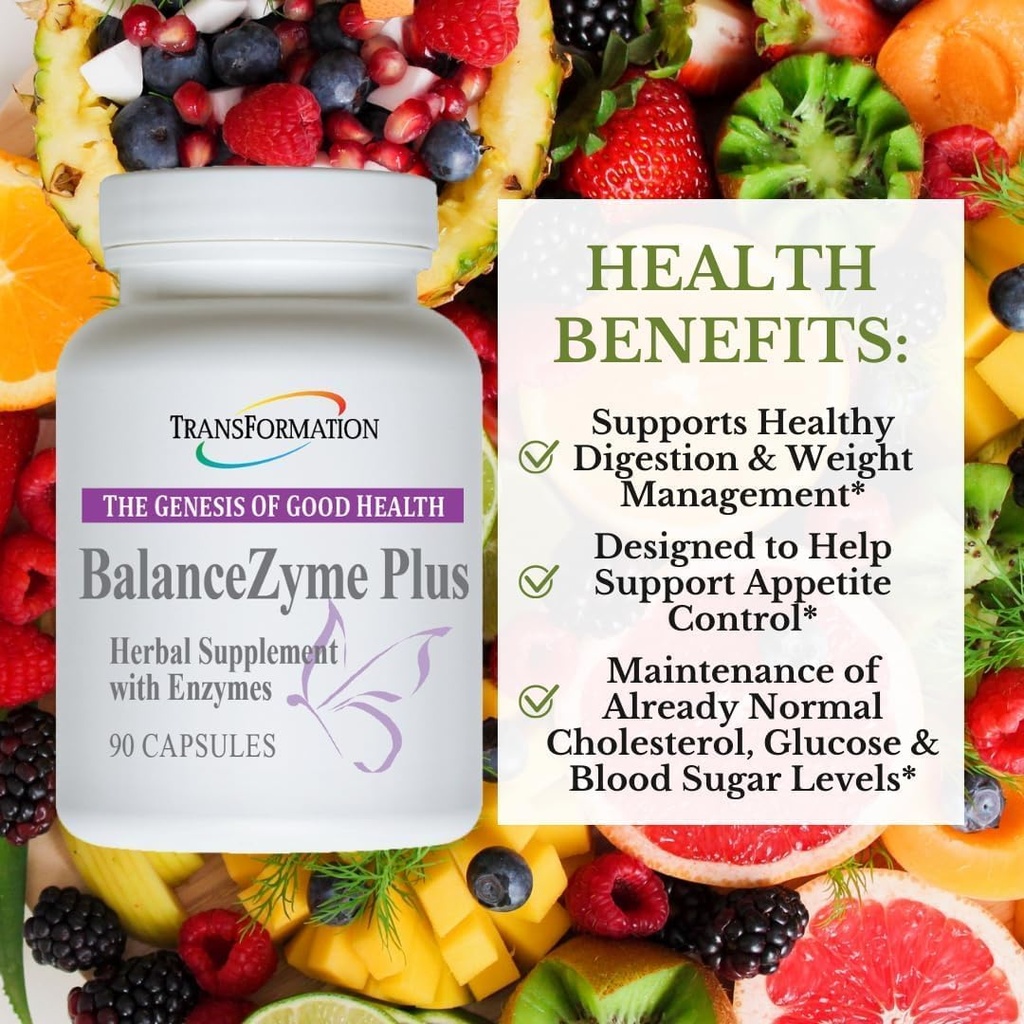 TRANSFORMATION THE GENESIS of GOOD HEALTH BalanceZyme Plus für Frauen und Männer, mit Garcinia Cambogia und Enzym Blends für gesunde Verdauung, Gut Health, 90 Kapseln