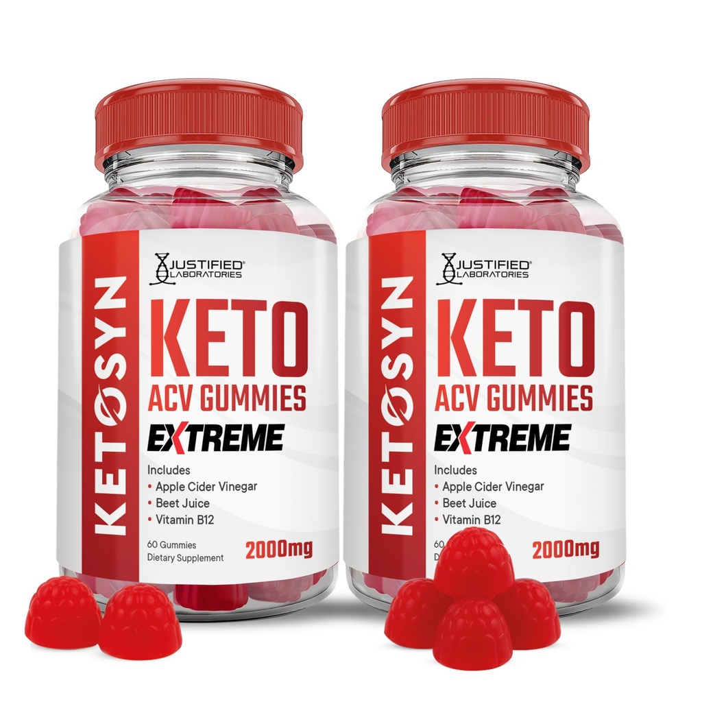 Laboratori giustificati (2 Pack Ketosyn Keto ACV Gummies Extreme 2000MG Ketosyn Keto Gummies Aceto di sidro di mele formulato con polvere di succo di barbabietola di melograno B12 Vegan Non GMO 120