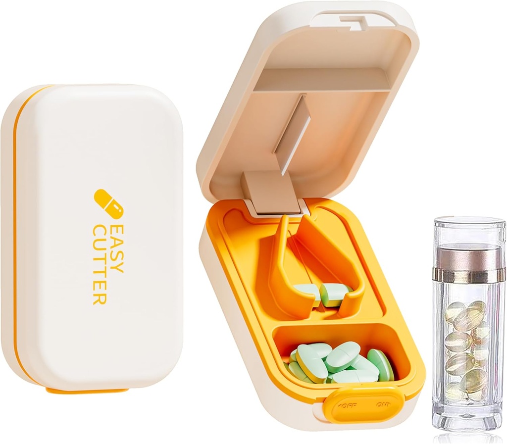 Pill Cutter | Best Pill Cutter for Small or Large Pills | Design in the USA| Cuts Vitamins | Pill Splitter with Crystal Acrylic Pill Box