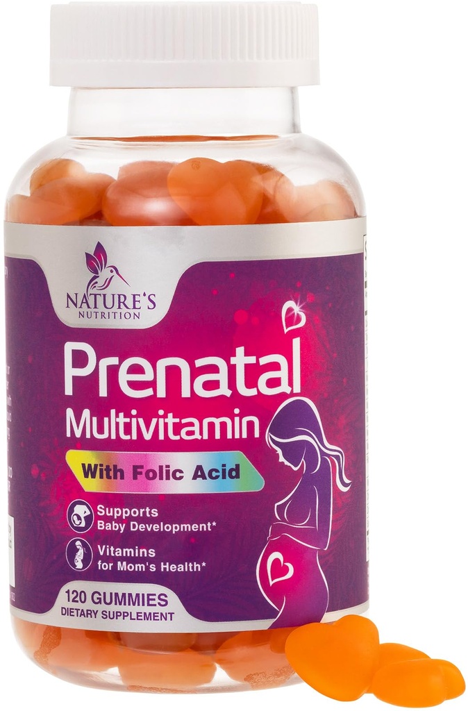 Vitamines prénatales pour femmes 1335mcg - Grossesse Vitamines Gommies avec acide folique, Vitamine A, C, D3, B12, B6 - Gommy multivitamines prénatales pour le soutien foetal, femmes enceintes et allaitantes - 120 Gommies