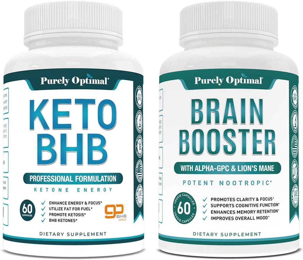 Purely Optimal Keto BHB Exogene Ketone Supplement + Premium Brain Supplement - Nootropic Brain Booster für Fokus, Klarheit, verbesserten Speicher, Konzentration & Bessere Stimmung