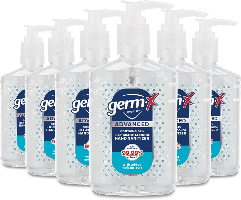 Germ-X Advanced Hand Sanitizer, Non-Drying Moisturizing Clear Gel, Instant and No Rinse Formula, Back to School Supplies College, Pump Bottle, 8 Fl Oz (Pack von 6)