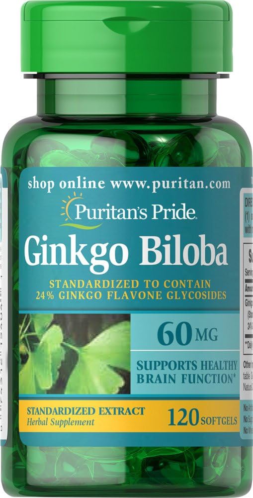 Puritan's Pride Ginkgo Biloba Standardisierte Extrakt Nootropic 60 Mg Softgels, 120 Count