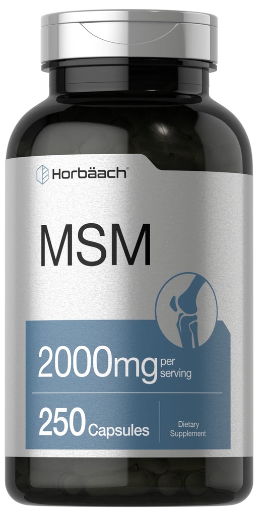 Horbäach MSM Supplement Kapseln | 2000mg | 250 Count | Non-GMO und Gluten freie Formel | Methylsulfonylmethan