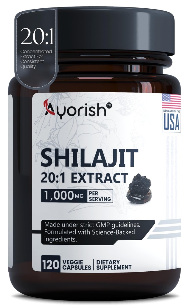 Pure Shilajit Capsules 1000mg 120 Count with Fulvic Acid & 85+ Trace Minerals for Enhanced Energy and Immune Support Men & Women Better Than Shilajit Resin