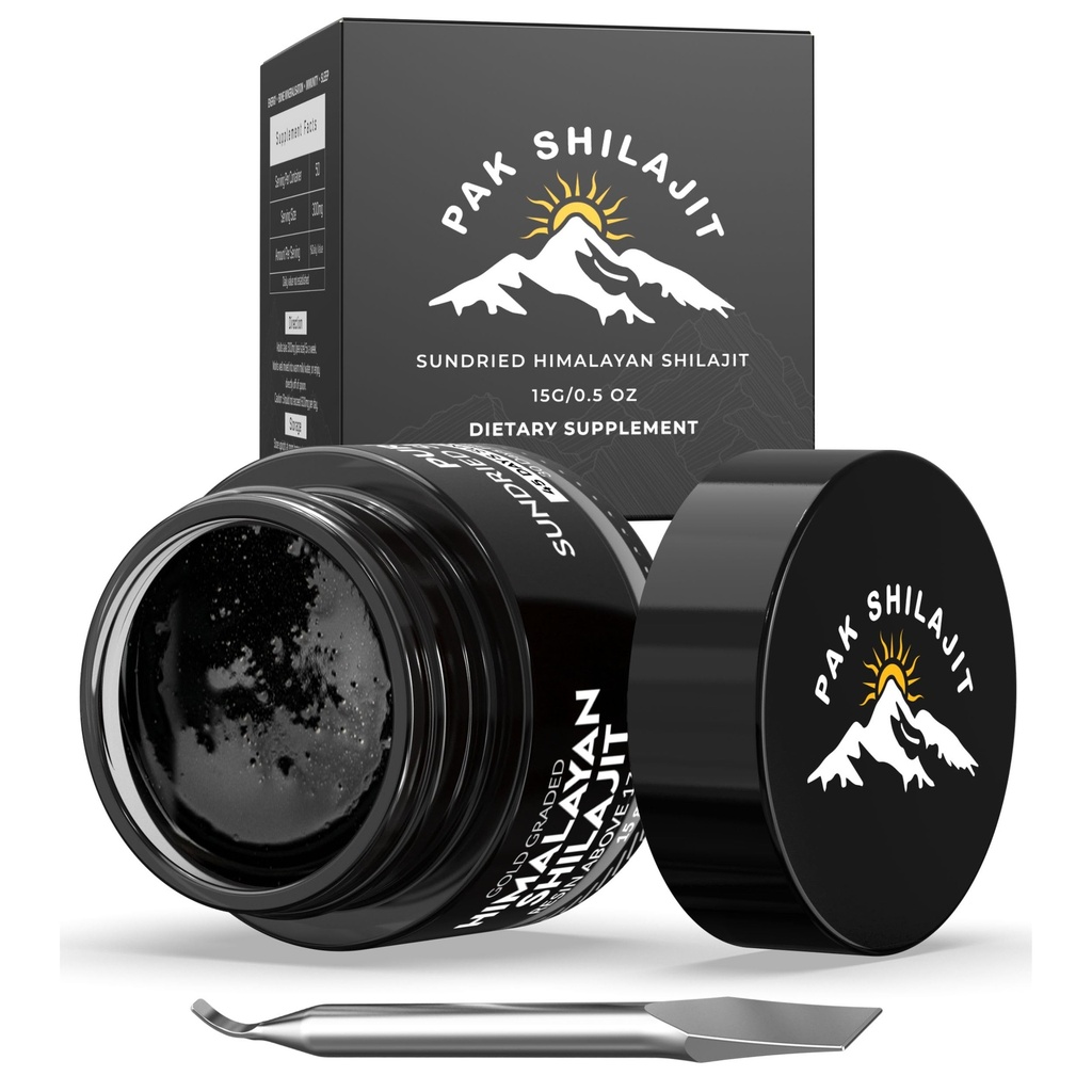 Pure Himalayan Shilajit résine 45 jours Sun séché & Gold nuanced Shilajit au-dessus de 17000FT. Purifié & biologique, 85 Plus minéraux naturels, riche en acide fulvic et humique pour les hommes et les femmes (15Gram)