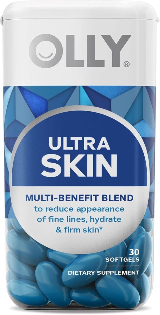 OLLY Ultra Strength Skin Softgels, Hydrate et Peau ferme, Acide Hyaluronique, Zeaxanthin, Lutéine, Vitamine C, Supplément de peau, 30 jours d'approvisionnement - 30 Compte (paquetage mai vary)