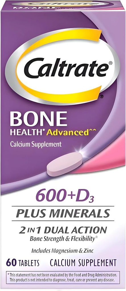 Beruhigen Sie 600+D3 Plus Mineralstoffe Kalzium und Vitamin D Supplement Tabletten, Knochengesundheit und Mineralergänzung für Erwachsene - 60 Zähler