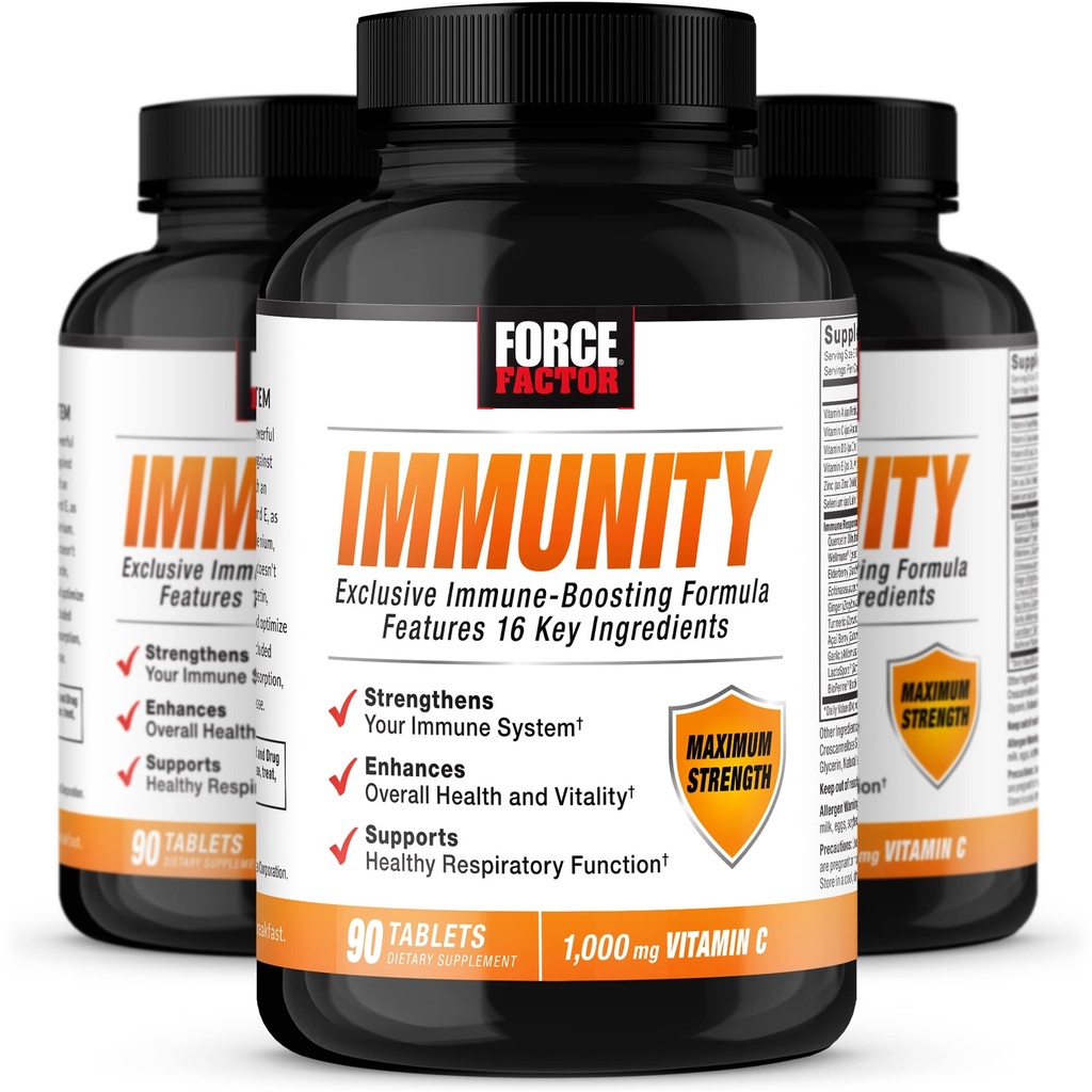 Immunità del fattore di forza, Booster di sostegno immunitario con il mirtillo e 1000mg di vitamina C, più vitamina D, zinco, probiotici, antiossidanti, e l'echinacea per la difesa della salute immunitaria, 90 conte (pacchetto di 3)