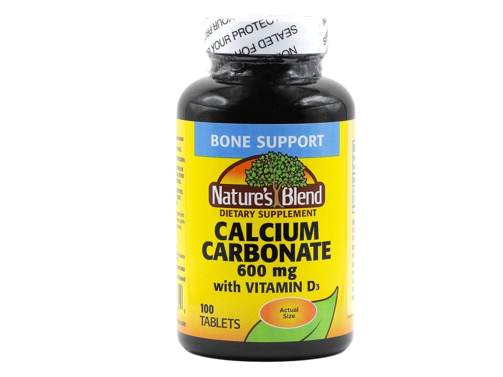 Nature's Blend Calciumcarbonat 600 mg mit D3 400 IU 100 Tabletten,(Pack von 1), 079854016819