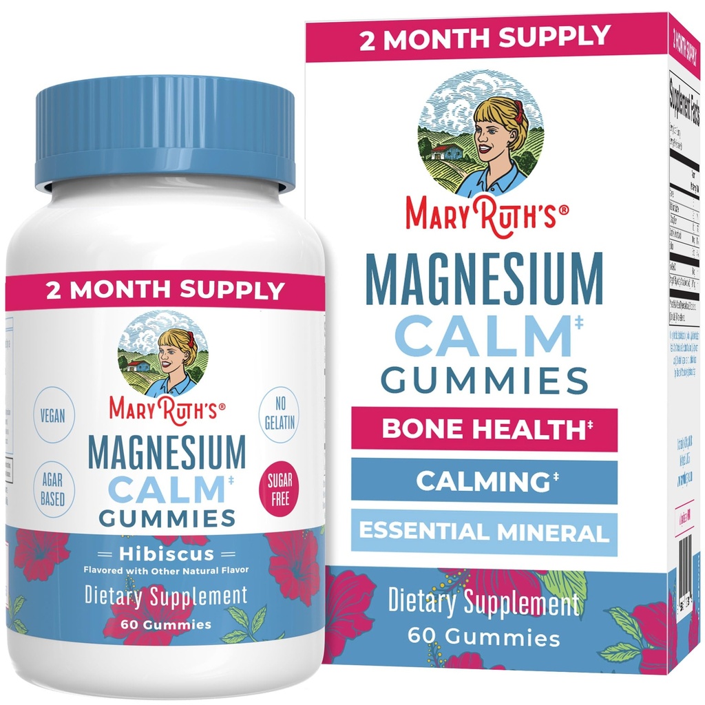MaryRuth Organics Calm Magnesium Citrate Gummies | 2 mesi di alimentazione | Sugar Free | Magnesium Supplement per adulti | Stress Relief | Bone Health | Vegan | 60 Count