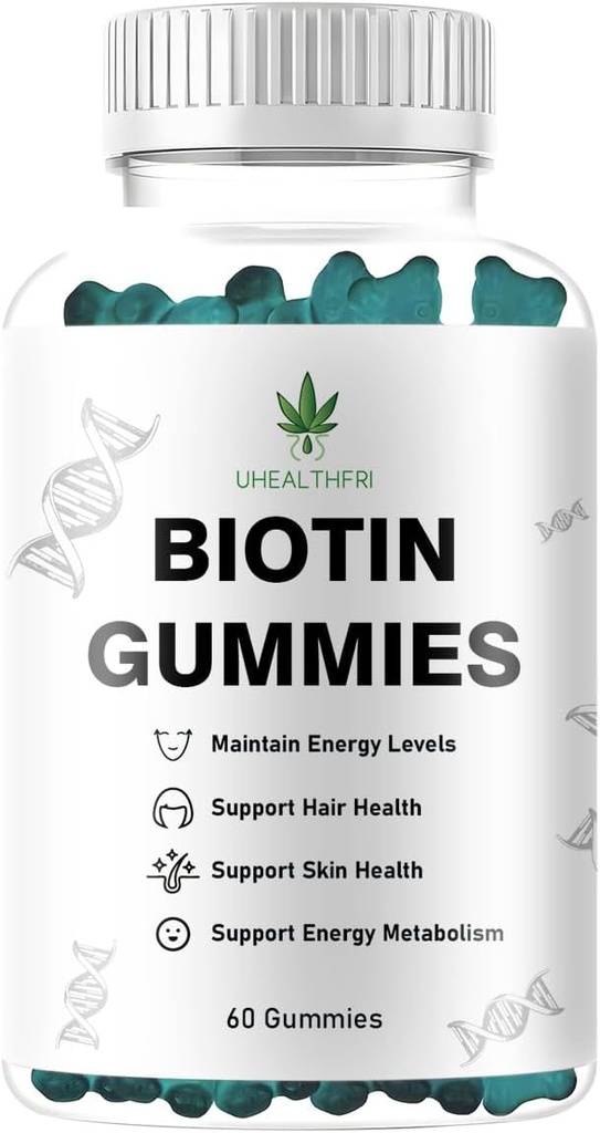 Gommies de biotine, cheveux, peau et ongles Gommies - soutient les cheveux sains - Vitamines de biotine végétalienne pour les femmes et les hommes (1)