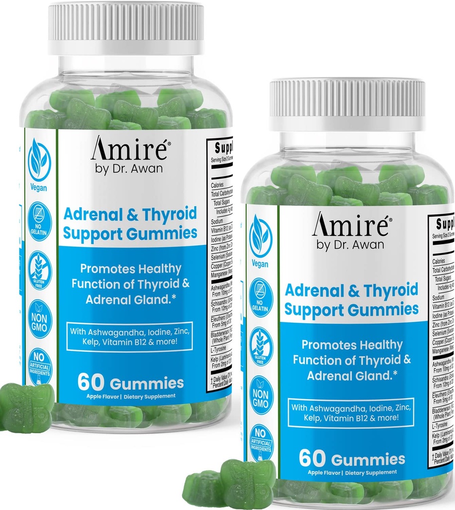Amire von Dr. Awan Schilddrüse unterstützen Gummie, fördert gesunde Funktion von Schilddrüse, Kelp, Selenium & Ashwagandha zur Verbesserung von Energie, Immunität, Stoffwechsel, 120ct, 60day Supply