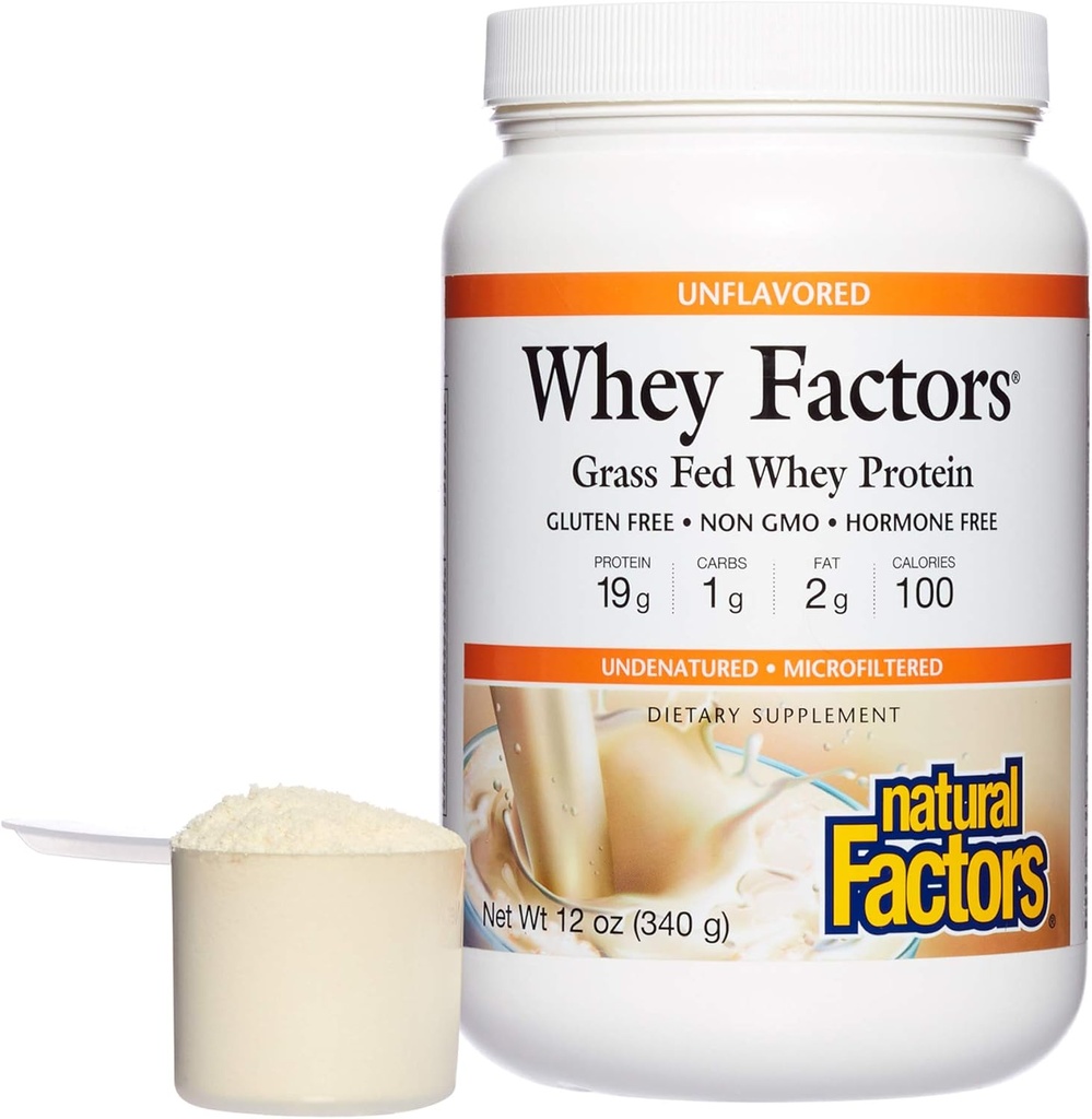 Fattori di siero di fattori naturali, concentrato di proteine del siero di erba, aiuta lo sviluppo del muscolo e la salute immunitaria, non aromaed, 12 Oz