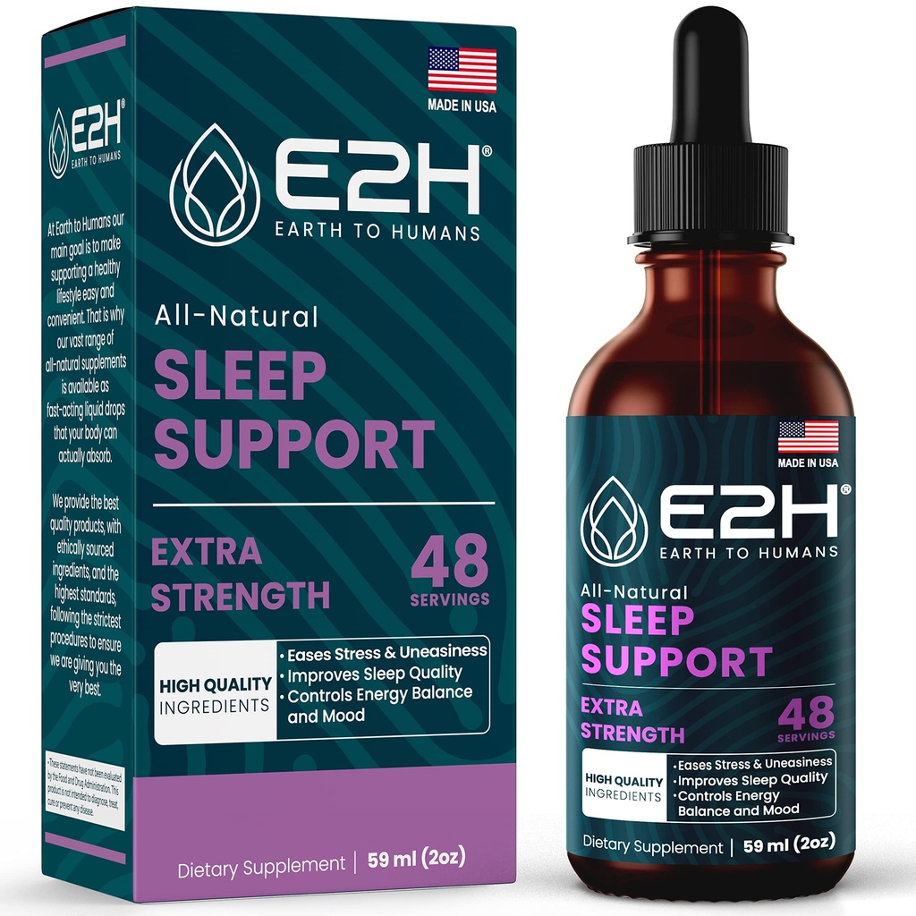 E2H Natural Sleep Support - Liquid Melatonin mit Kamille, Theanine - Schlaf besser, tiefer, Länger - Vegan, GMO-frei - Bietet Stress Relief - 2 Fl Oz