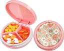 Serfeymi Petite Pill Box - 3 compartiments Pill Box portable pour la poche de la purse, compact Mini cas de pilule de voyage - adapté pour la médecine, la vitamine, l'huile de poisson, suppléments - rose(Daisy)