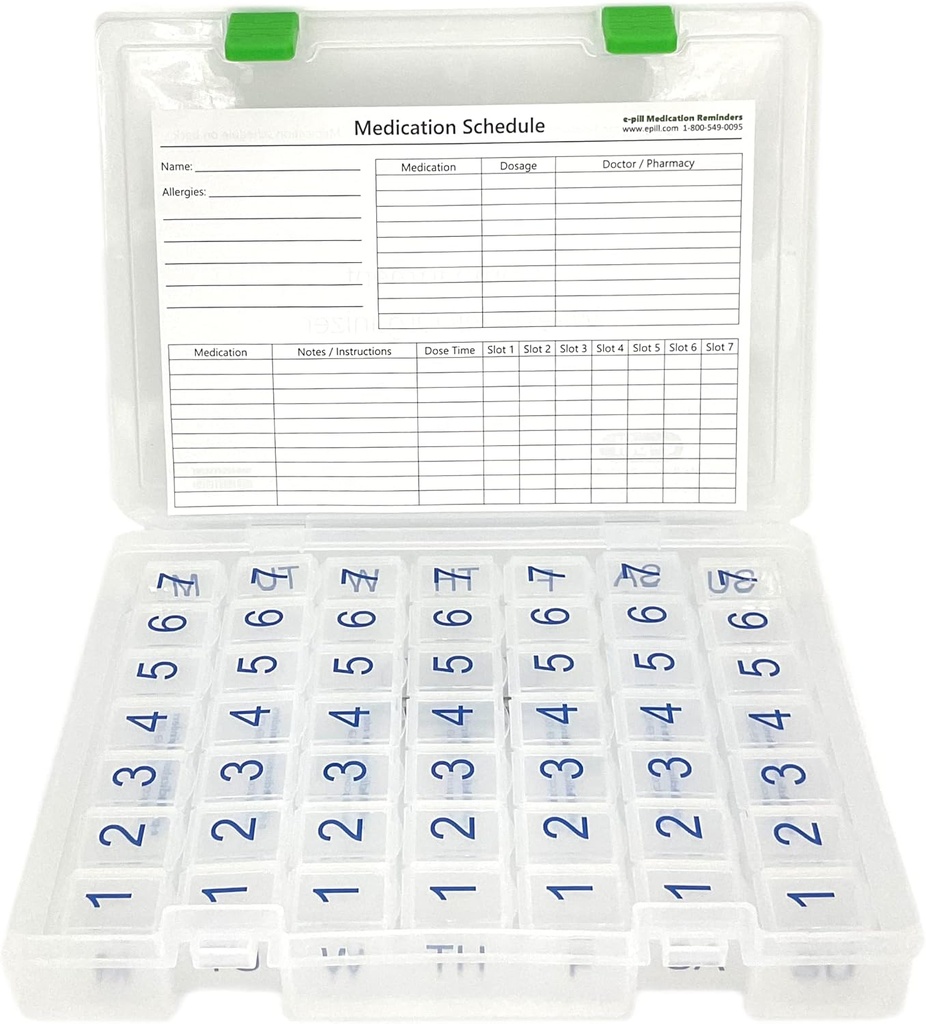 e-Pill 7 fois par jour x 7 jours Clear Weekly Pill Organizer, Vitamine, and Medicine Pillbox with Clear Case