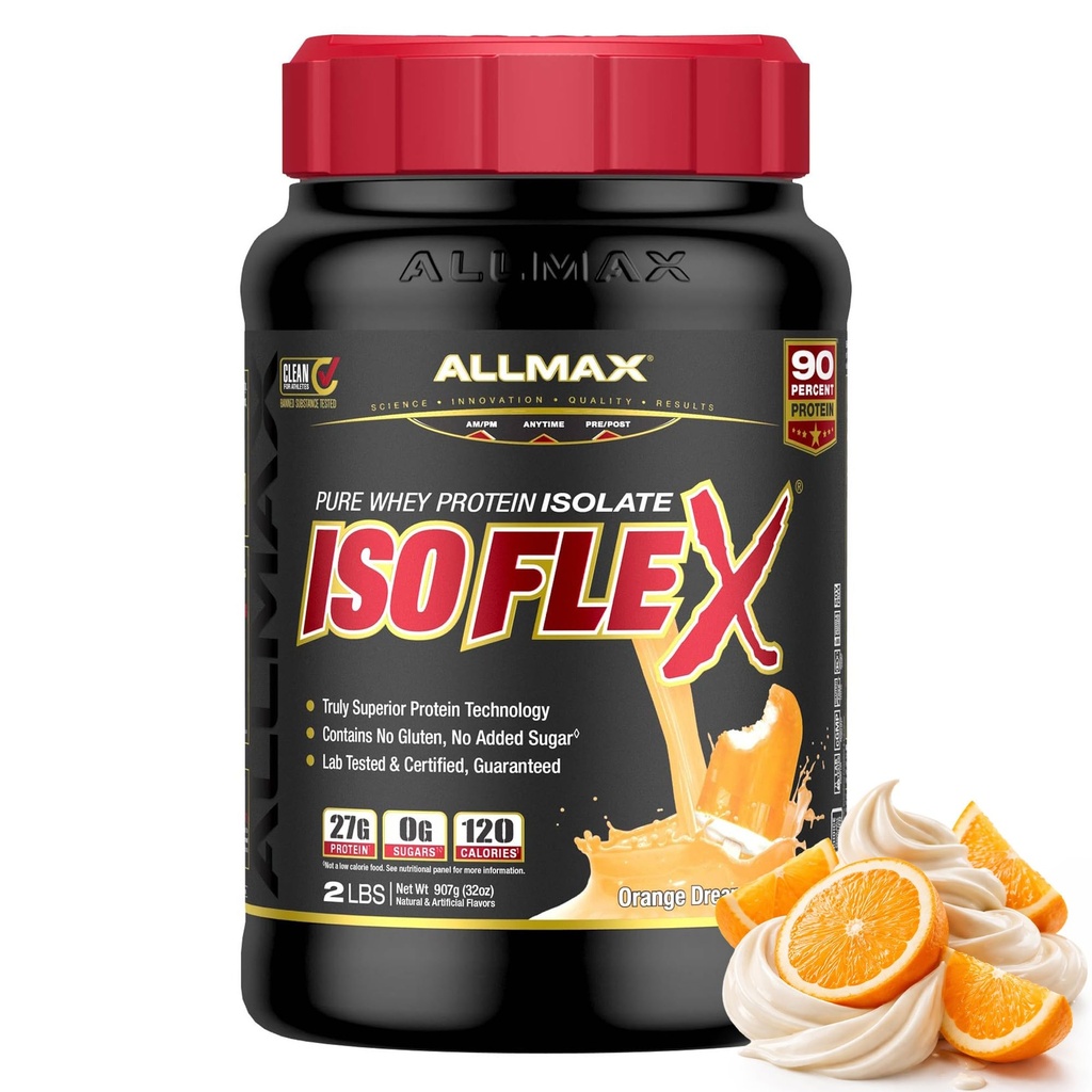 ALLMAX Nutrition ISOFLEX Isolato di proteine del siero, Dreamsicle arancione - 2 lb - 27 Grammi di proteine per Scoop - Zero Fat & Sugar - 99% Lattosio Libero - Gluten Free & Soy Free - Circa 30 Serve