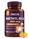 Vitamin B12 Sublingual, Methylcobalamin 5000mcg für Energieproduktion, Energie, Nerve & Cell Support, natürliche Peach Flavor, Vegan, Zero Sugar, 90 Fast Dissolve Tablets
