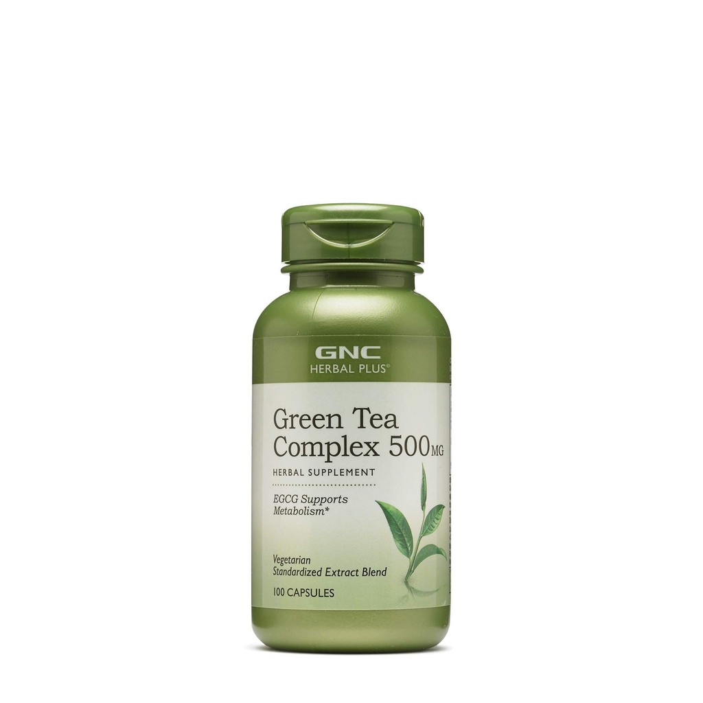 GNC Kräuter Plus Grüner Tee Complex 500mg Supplement, Vegetarisch, unterstützt Stoffwechsel, 100 Servierungen