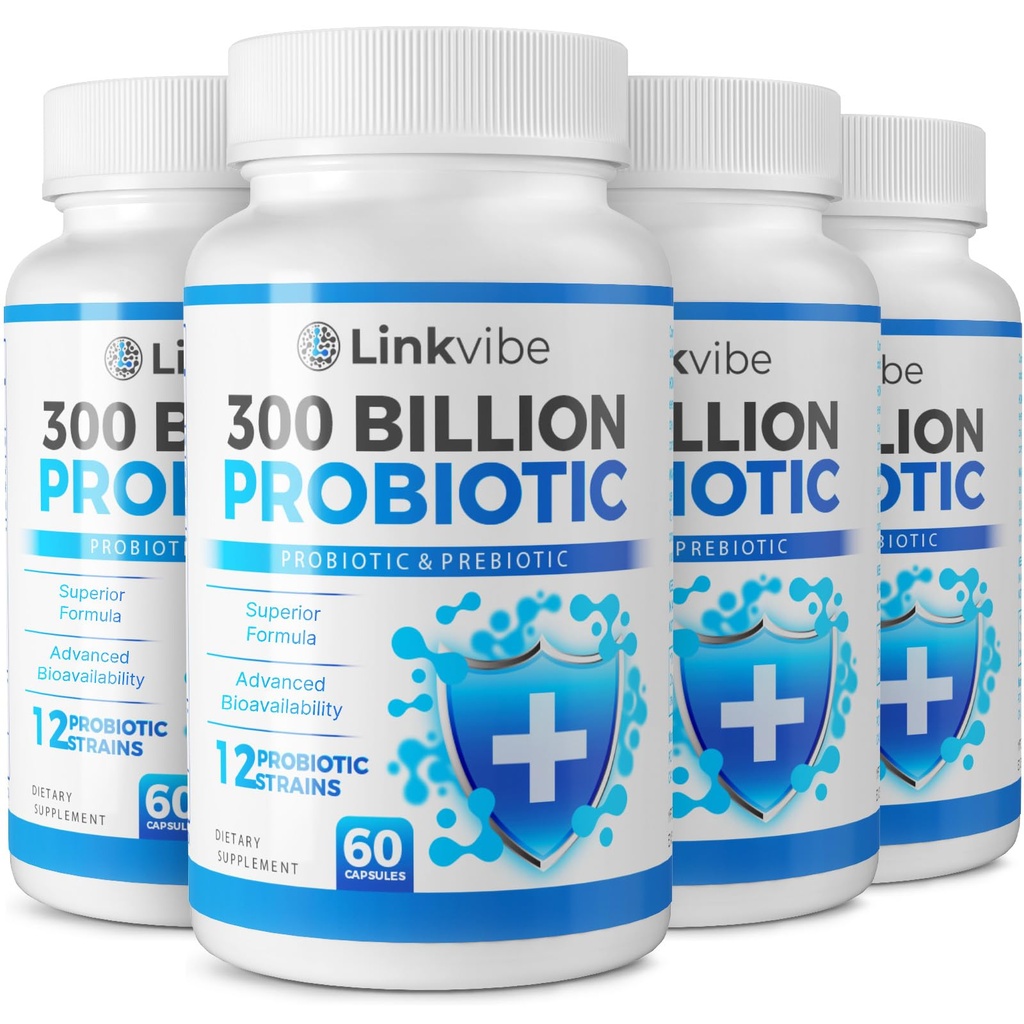 Probiotic 300 Billion CFU - 12 Strains mit Bio-Präbiotika für Digestive & Gut, Immune, Bloating Health - Probiotika für Frauen und Männer - Daily Dairy Free, Shelf Stable - 240 Counts
