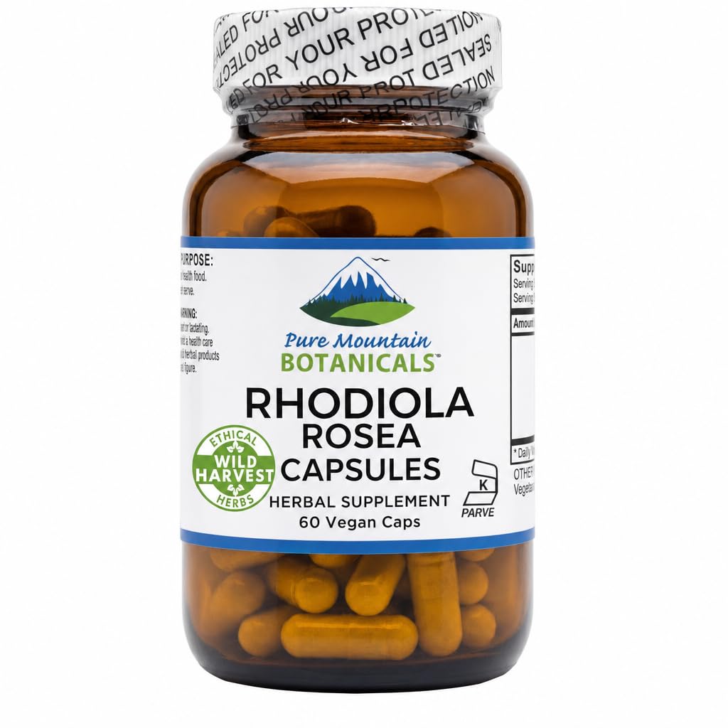 Pure Mountain Botanicals Rhodiola Rosea Supplemento - 60 Kosher Vegan Capsule con 250 mg Rhodiola Root Extract