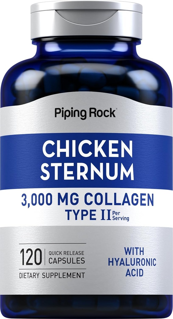 Piping Rock Chicken Sternum Type II Collagène Supplément de 3000mg de 120 capsules avec de l'acide hyaluronique