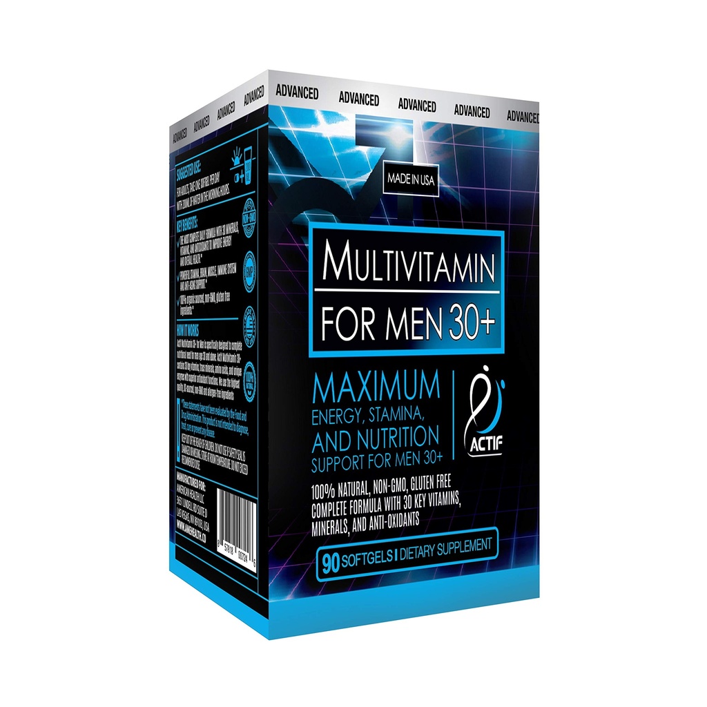 ACTIF Bio Multivitamin für Männer Alter 30+ mit 30 Bio Vitaminen und Bio Kräuter, Non-GMO, Made in USA, 90 Count
