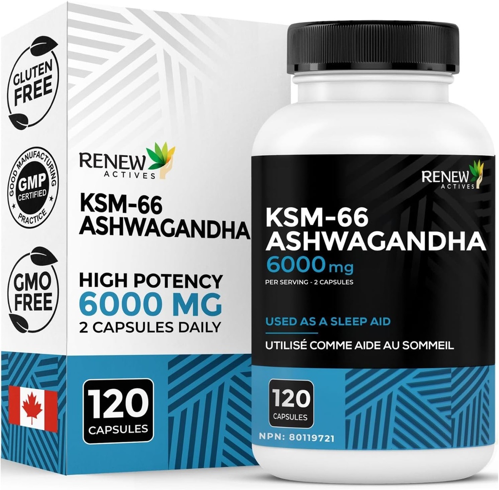 Ashwagandha KSM-66 Beilage 500MG pro Servierung mit schwarzem Pfeffer für höhere Absorption - Fokus &amp; Mood Unterstützung zur Steigerung von Energie & Schlafhilfe - Made in Canada - 120 Kapseln