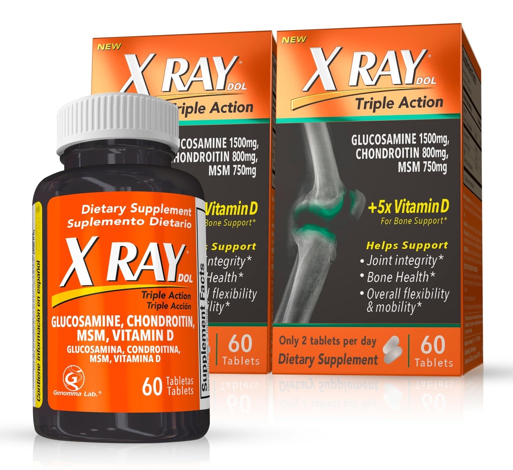 X Ray Dol Triple Action Joint Support Supplement mit Glucosamin 1500mg, Chondroitin 800mg, MSM 750mg und 5X Vitamin D für gesunde Gelenke, Knochen & Knorpel - 60 Count per Bottle - 2 Pack