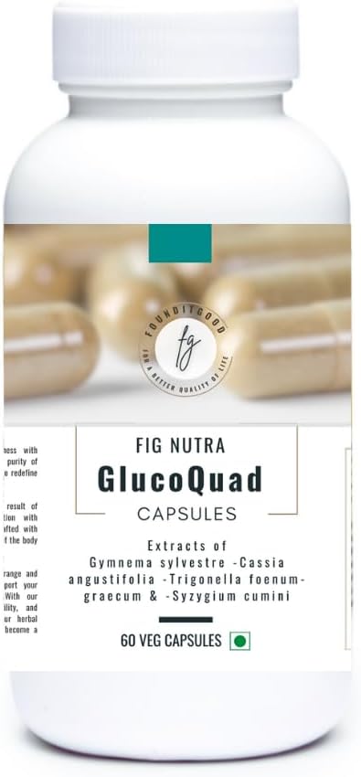 FiG Nutra ‘GlucoQuad’ Kapseln | Kräuter Metabolic Support Supplement | Gymnema, Fenugreek, Cassia, Syzygium Blend | 60 Veg Kapseln