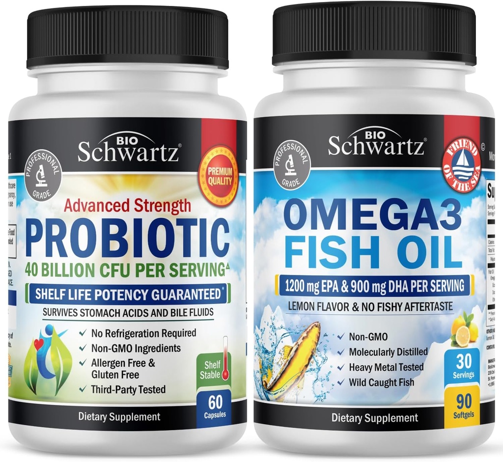 Triple force Oméga 3 huile de poisson softgels (1 mois d'approvisionnement) Plus 40 milliards UFC Supplément probiotique quotidien (1 mois d'approvisionnement)