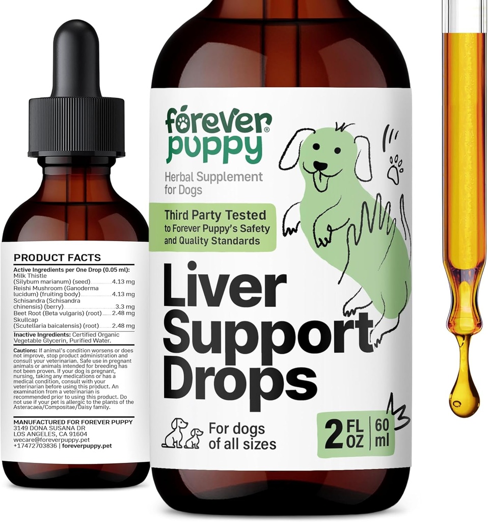 Forever Puppy Liver Support Drops für Hunde - Milk Thistle Supplement für Hunde - Liver Cleanse Detox Drops w/Liquid Silymarin Kräuter - Canine Supplements & Vitamine für alle Rassen & Größen - 2 oz