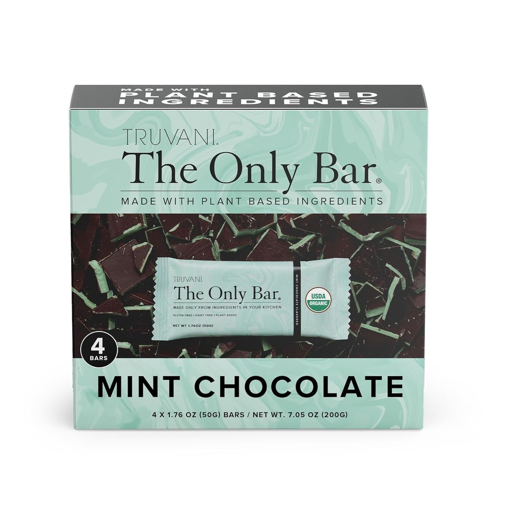 Truvani Plant Based Snack Bars | Schokolade Mint 4 Pack | 7g Protein | USDA Organic and Vegan | Die einzige Bar | Dairy, Soy und Gluten Free | Individuell Wrapped