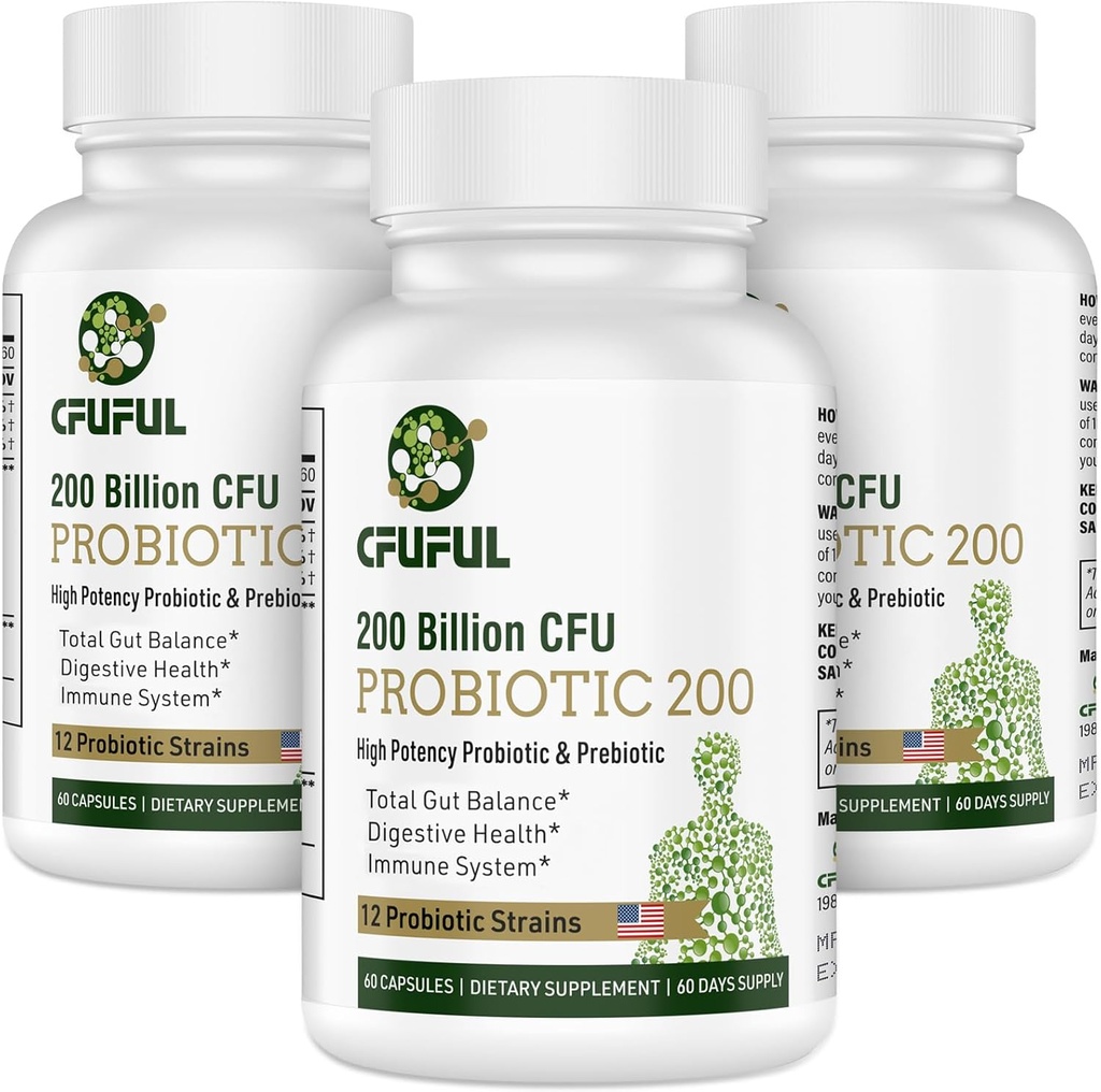 Probiotici per donne e uomini - 200 miliardi CFU 12 Strains Probiotici per la salute digestiva Gut & Immune Salute, Energia, con prebiotici organici e probiotici Shelf Stable per Bloating 180 capsule