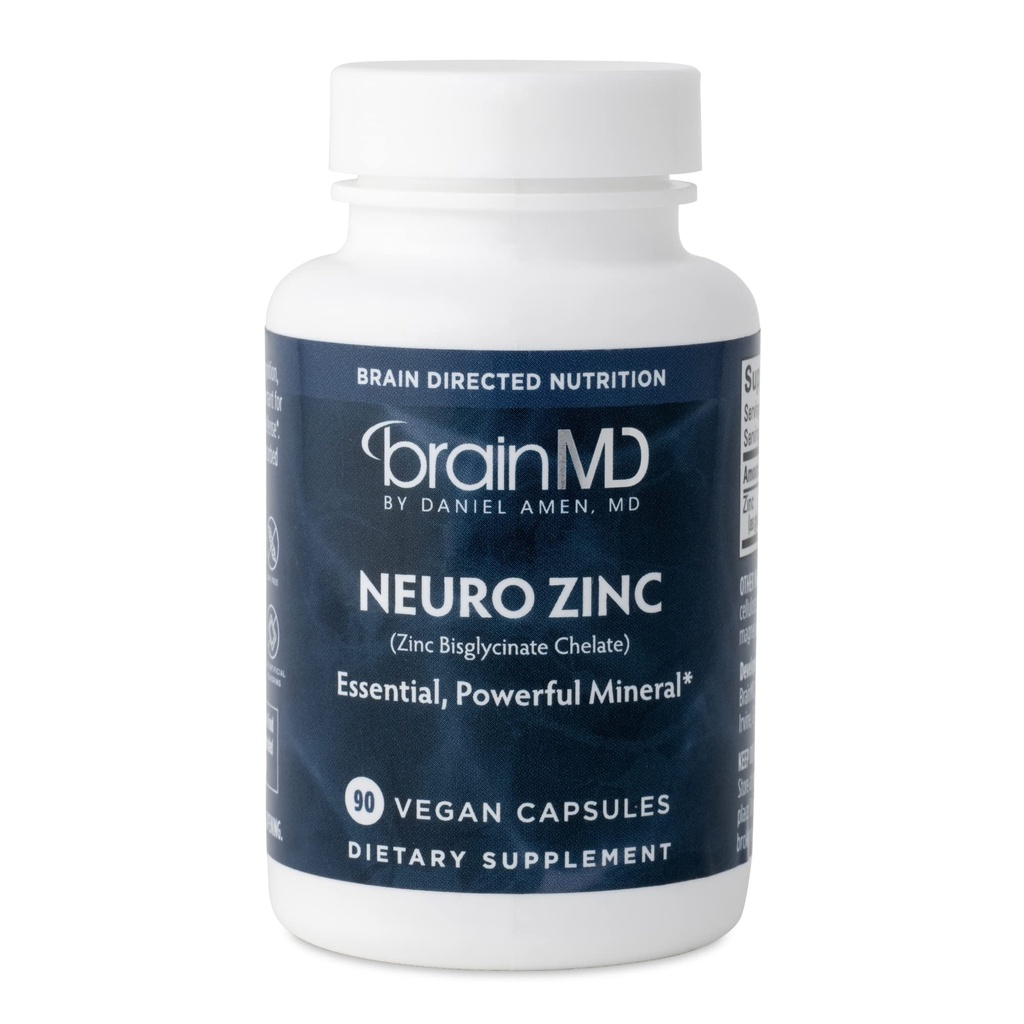BRAINMD Dr. Amen Neuro Zink - 90 Kapseln - 25 mg Zinkbisglycinat Chelate - Glutenfrei - 90 Servierungen