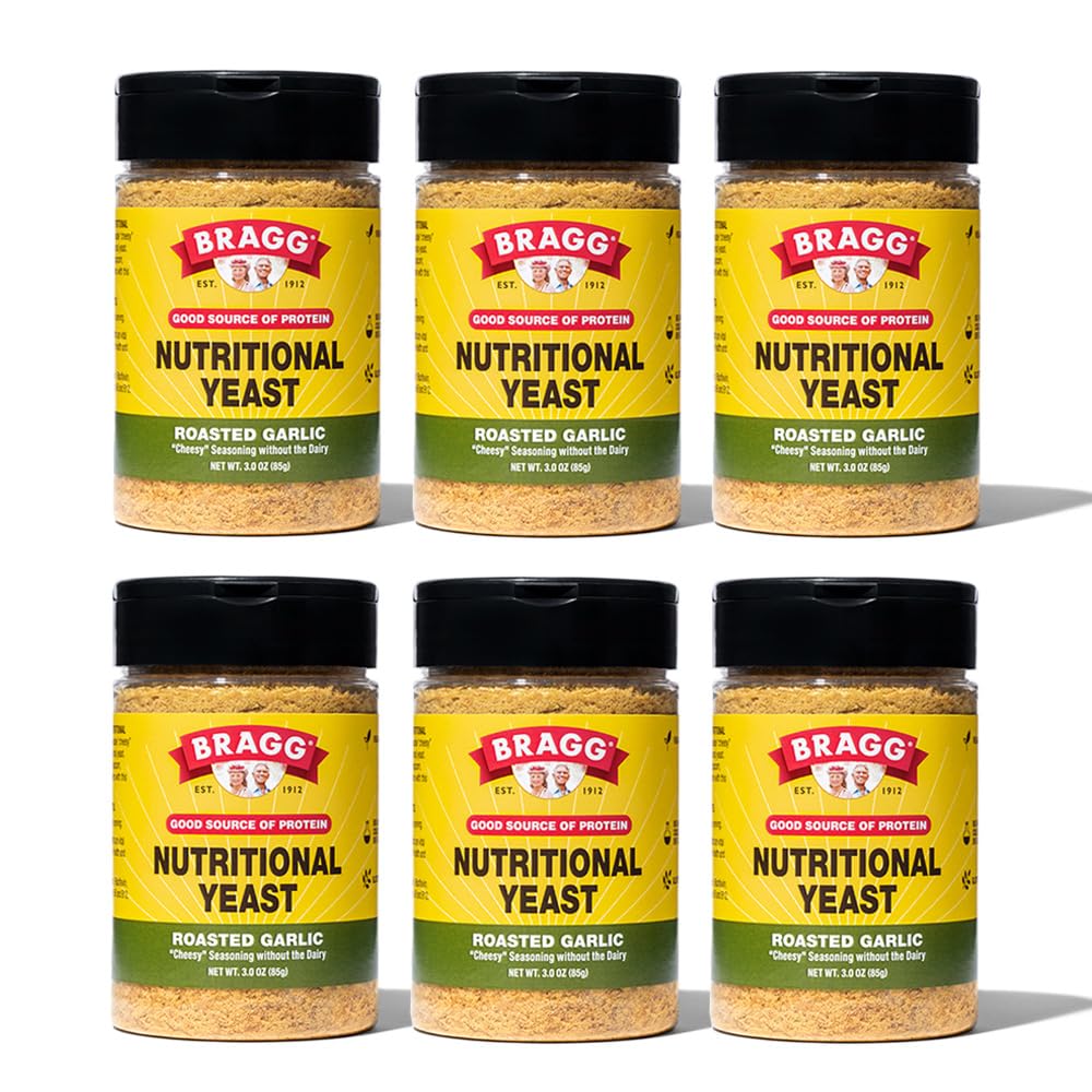 Assaisonnement d'ail rôti de levure de Bragg alimentaire - (6 pack) 3 oz - Substitut de fromage de parmesan sans lait - Parfait pour les salades, les pâtes, le pop-corn et plus