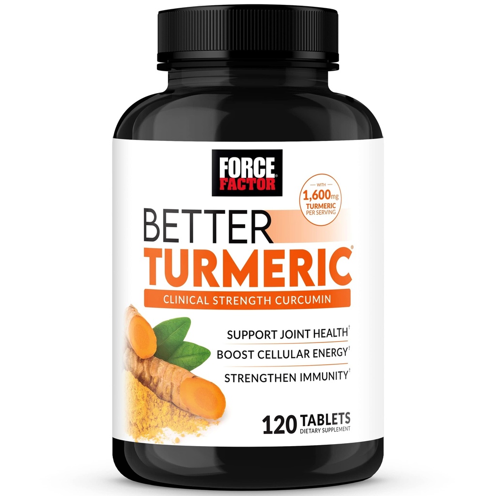 FORCE FACTOR Bessere Kurkuma Curcumin 1600mg mit schwarzem Pfeffer & Ginger, klinische Stärke Gelenkunterstützungsergänzung, Superior Absorption, 120 Tabletten