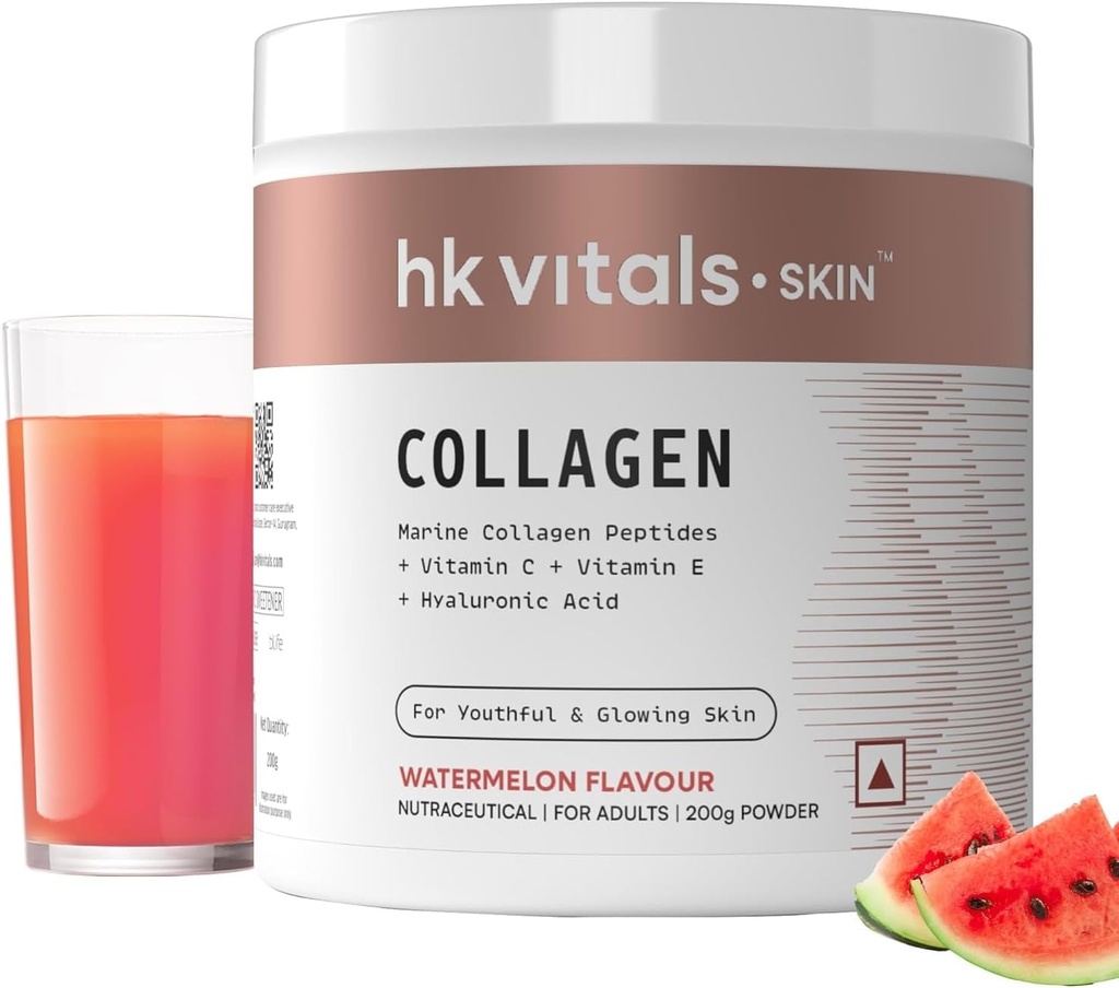 Skin Radiance Marine Collagen Supplement (Watermelon, 200g) |Vitamin C, E, Natriumhyaluronate | für Gesunde Haut, Haare & Nägel